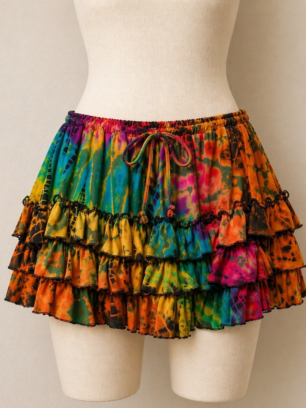 Culture Shop Boho Ruffle Mini Skirt Tie Dye Festival Rave Party  Elastic Waist